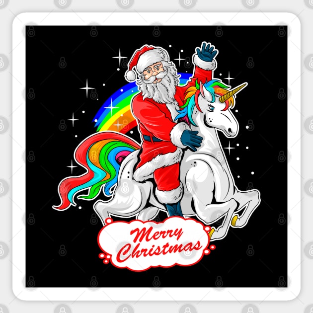 Christmas Santa Riding Unicorn, Cute Xmas Rainbow Lover Gift Sticker by Printofi.com